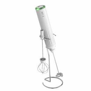 AeroWhisk Pro Rechargeable Frother | 3 Speed Modes | 3 Replaceable Heads - Milk Frother, Egg Beater, Mixer | Powerful Motor with 1500mAh Battery | Stand Included (White)