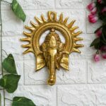 Golden Lord Ganesha Decorative Metal Wall Hanging Art Showpiece for Wall Decor, Festival Home Decor, Pooja Room, Temple, Gift for Family and Friends