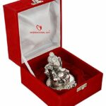 Silver Plated Ganesh Idol Statue with Oxidized Finish, Velvet Box Packing, and Carry Bag