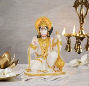 Polyresin White Veer Bajrangbali Hanuman Bala ji Murti for Home Pooja Room Idol 8 Inch