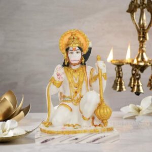 Polyresin White Veer Bajrangbali Hanuman Bala ji Murti for Home Pooja Room Idol 8 Inch