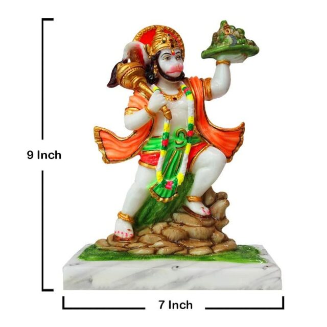 Marble Dust Polyresin Pahad Sanjeevani Parbat Hanuman Ji Statue Bala ji Murti for Pooja Home Temple Idol, White