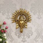 Golden Lord Ganesha Decorative Metal Wall Hanging Art Showpiece for Wall Decor, Festival Home Decor, Pooja Room, Temple, Gift for Family and Friends