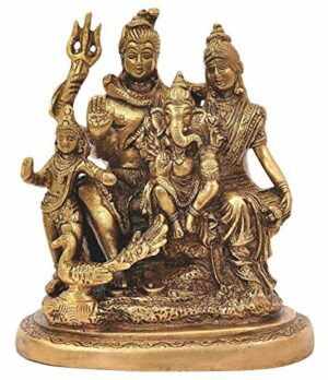 Brass Shiva Parvati - Shiv Parivar Bholenath Shankar Ganesh Family Murti Idol Statue Sculpture Height 6 Inches (6" Antique)