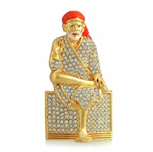 Shirdi SAI Baba Sitting Idol (G-64) Color Metal Statue for Car Dashboard Home D?cor Mandir Pooja Murti Temple Puja Office Table Showpiece