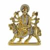 Goddess Maa Durga Sherawali MATA Idol on Lion (R-69) Gold Metal Statue for Car Dashboard | Mandir Pooja Murti | Temple Puja | Home Decor | Office Table Showpiece (L*B*H-6.2 x 1 x 7.5 Cm)