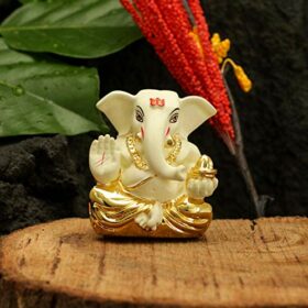 Ganesh Idol Murti for Car Dashboard Gift Gold Plated Ceramic Lord Ganesha Idols Showpiece for Home Pooja Room Mandir Puja Decor