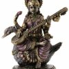 of Music and Knowledge Saraswati Sitting on Swan Playing the Vina Statue Sculpture by Top Collection