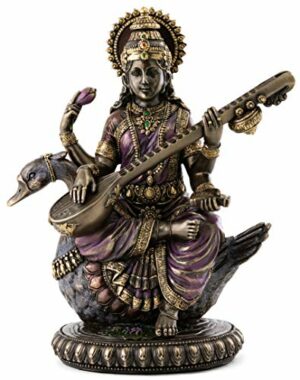 of Music and Knowledge Saraswati Sitting on Swan Playing the Vina Statue Sculpture by Top Collection