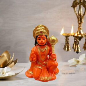 Polyresin Orange Hanuman Ji Murti for Car Dashboard Hanuman Bala ji Bajrangbali Murti Statue Idol for Pooja Room Home Temple Idol 3 Inch Small Size (Orange)