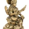 Brass Saraswati Murti Idol Goddess Statue of Knowledge for Music & Art School College Pooja Showpiece in Gold Color 5 Inch