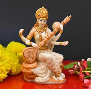 Saraswati Ji Polyresin Marble dust Murti for Pooja Room I Home Temple Decoration Items I god Idols I Statue I God Idols I Home Temple Decoration Items (Size :: 6x3 Inch), Gold