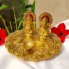 Golden Color Plated Aluminium Laxmi Ganesha Idol with Platter Plate for Puja and Diwali Decorations