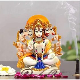 Krishangallery1 Polyresin Panchmukhi Hanuman Murti Statue For Home Pooja Office Idol 6 Inch( Multicolour)