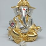 Gold and Silver Plated Matte Finish Ganesha Idol for Car Dashboard