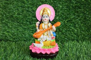 Handmade Marble Dust MATA Saraswati Murti/Statue for Home-Office Decor & Car Dashboard (Multicolor_5.5 inch)
