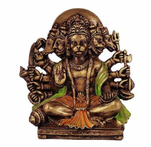Multi Gold Colour Resin Panchmukhi Hanuman Murti Vintage Statue for Home Temple