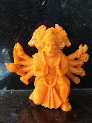 Marble Panchmukhi Hanuman Ji Fengsui Idol for Car Dashboard Showpiece Statue (Saffron)