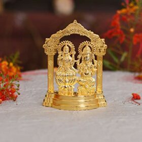 Gold Plated Laxmi Ganesh Idol Showpiece - Metal Lakshmi Ganesh Statue - Diwali Home Decoration Items Gift - Lakshmi Ganesh for Diwali puja