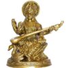 Maa Saraswati Brass Idol Sitting on Hans, 5 Inch, for Puja and Home Decor