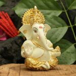 Ganesha Idol for Car Dashboard Gold Plated Terracotta Figurine Home Decor