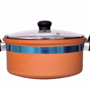 VAGHBHATT Clay Kadai with Transparent Lid/Earthen Kadai/Clay pots for Cooking/Biryani Pot for Cooking with Lid Unglazed for heathy Cooking (Extra Large Size)