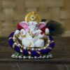 Lord Ganesha Idol on Decorative Handcrafted Floral Plate, Polyresin, Home and Office Decor
