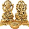 Metal Laxmi Ganesh Idol with Diya and Kumkum Box Kissing Duck for Pooja Home and Office Combo Offer for Diwali Gift (Diwali Offer, Standard)