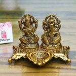 Lakshmi Ganesha Diya Statue Idol in Metal Decorative Showpiece - 15 cm