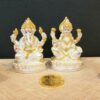 Silver Matte Oval Laxmi Ganesha Idols with Gold-Plated Coin | Diwali & Festival Gift Set (LAXGANOVALKAMALSILVERMATTE)