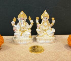 Silver Matte Oval Laxmi Ganesha Idols with Gold-Plated Coin | Diwali & Festival Gift Set (LAXGANOVALKAMALSILVERMATTE)