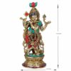 Brass Krishna Idol with Flute - Mandir Brass Sculpture Decorated with Colored Stones Home Decor