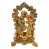 Metal Lord Radha Krishna Idol with Diya and Mehrab Frame Handmade for Home Puja Decor Article (12.5X12X18 CM, Golden)
