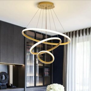 Desidiya? Modern Double 3-Ring LED Chandelier Lamp - Warm White Hanging Ceiling Pendant Light, Elegant Finish for Home & Living Spaces