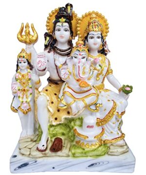 Marble White Shiv Parivar Family Statue Idol Shiv Parivar Murti Home Decoration Pooja Gift Idol 10.5 Inch