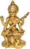 India Brass Goddess Saraswati Idol (6.5 Inch, Gold)