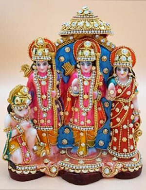 Ram Darbar/Ram Sita Laxman Hanuman with Decoration Decorative Showpiece (Multicolour, 18X14X6 cm)