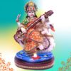Goddess Maa Saraswati Idol, Saraswati Studydevi Murti Figurine Religious Pooja Gift Items and Murti for Mandir/Temple/Home/Office (Stone Work)(Orange Color)(HXWXL-19CMX12CMX07CM)(Resin)