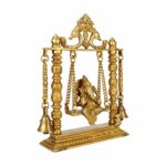 Brass Ganesh Jhula Hanging Bells with Chain, Kirtimukha Idol, Ganesha Swing Statue for Home Decor, Office, Mandir, Gift