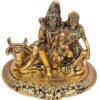 Metal Shiv Parivar Murti Idol, Shiva Parvati Ganesh on Nandi Idol Showpiece, Height 15 cm, Gold Antique,1 Piece