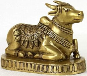Brass Made Nandi Brissabh Idol/ Brissav Nandi for Shiva Temple/ Nandi Bull Idol for Gift and Home docor (9 cm)