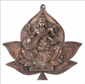 Wall Hanging Goddess Saraswati in Gun Metal Copper Color God Idol by Efinito