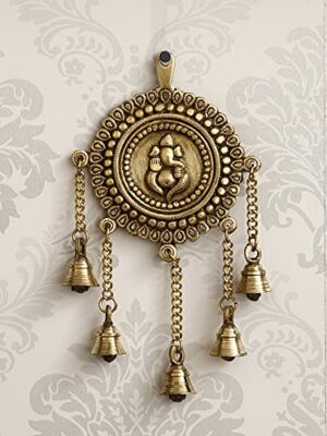 Lord Ganesha Decorative Brass Wall Hanging with 5 Bells, Gold, One Size (BGG519)