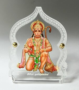 Acrylic Gold Plated Hanuman ji with Prayer Beads Car Dashboard Idol (4 cm x 8 cm x 6.5 cm, Multicolour)