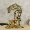 Krishna Playing Flute Showpiece with Golden Cow and Calf