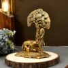 Designer Metal Lord Metal Cow Calf and Krishna Idol Showpiece Under Tree Sculpture for Home D?cor Home Diwali Puja Home Decoration Festival Gifts