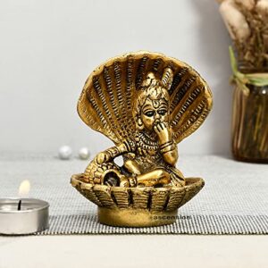 Handcrafted Seep Shell Krishna Metal Gold Plated Laddu Gopal Ji, Bal Gopal Ji, Thakur Ji Idol, Statue or Murti - Showpiece, Decoration, Diwali Puja or for Gifts