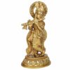 Brass Krishna Bhagwan Murti Idol in Flute Playing Posture on Beautiful Pedestal Home Decor Entrance Statue Office Table Height 8.5 Inch