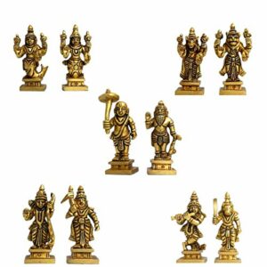 -Ten Incarnations/Avatars of Lord Vishnu -Lord Vishnu All Avtar Statues is Made Brass with Details Worked by India Artisan.