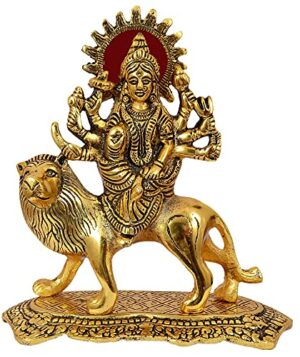 Metal Maa Durga Idol Sherawali Ambe Rani Showpiece, Height 20 cm, Golden, 1 Piece